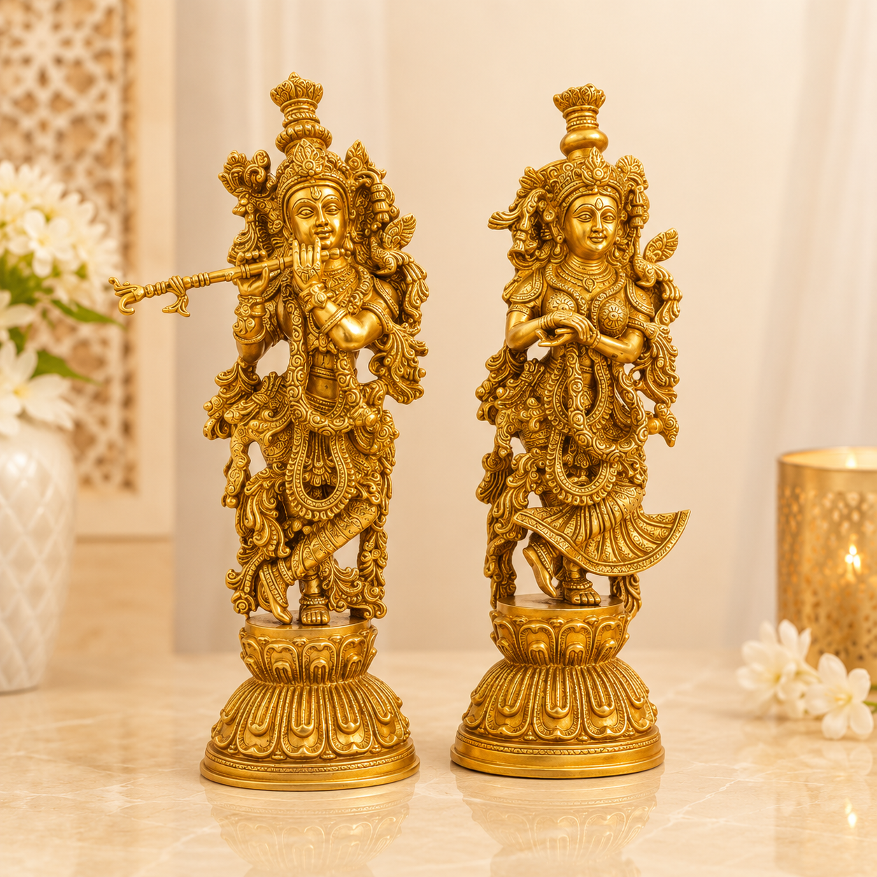 Radha Krishna Brass Idol Pair for Home Mandir & Decor- 20 inch
