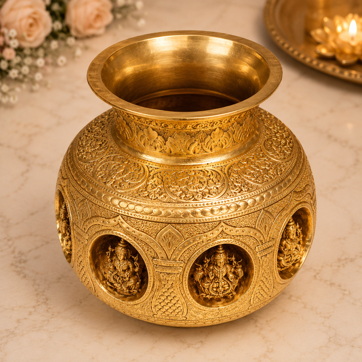 Premium Brass Ashtalakshmi Decorative Kalash- 7inch
