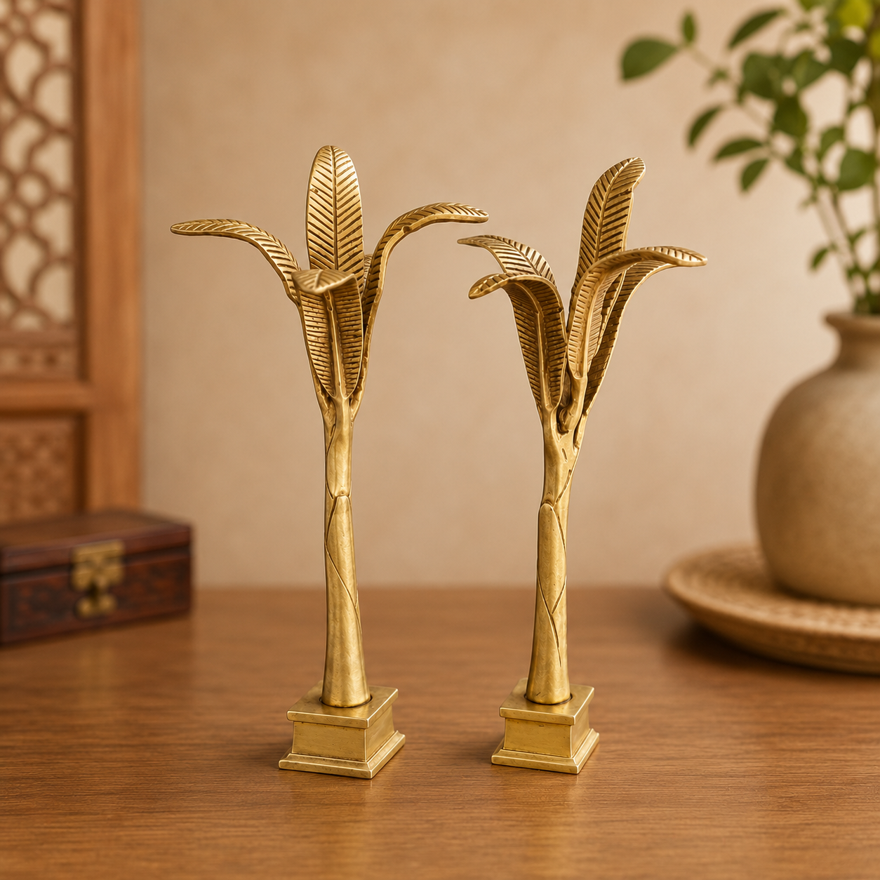 Premium Brass Banana Tree Pair Decorative Showpiece