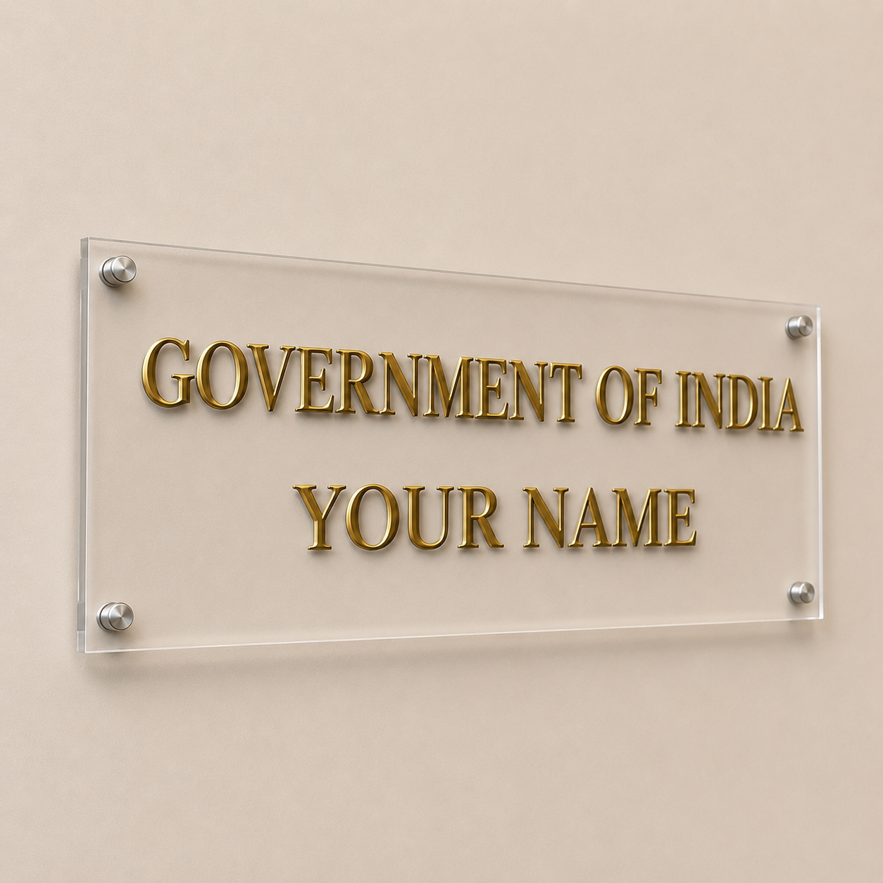 Government of India Acrylic Name Plate with Brass Letters