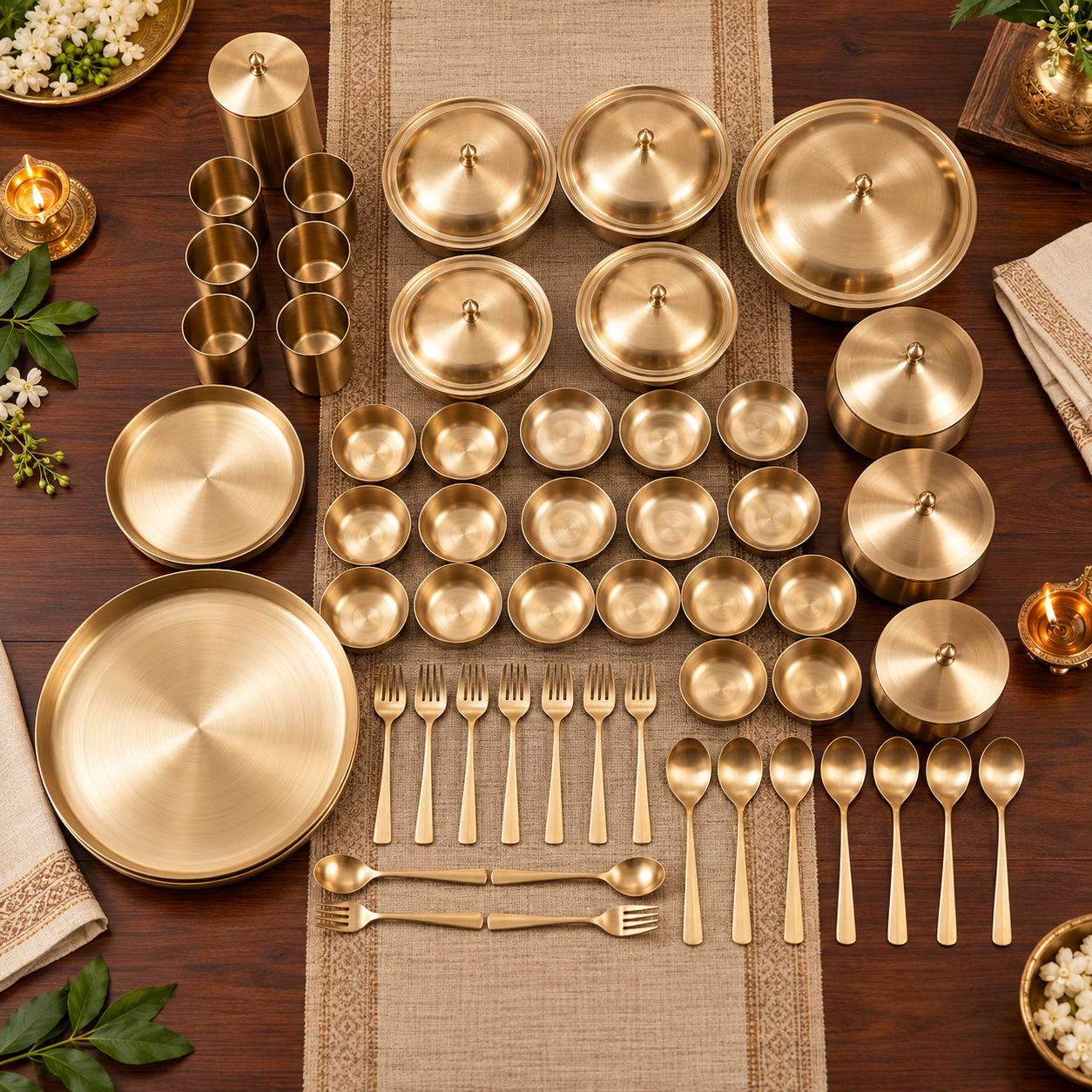 Pure Kansa Dinner Set – 63 Pieces | Traditional Luxury Tableware Set
