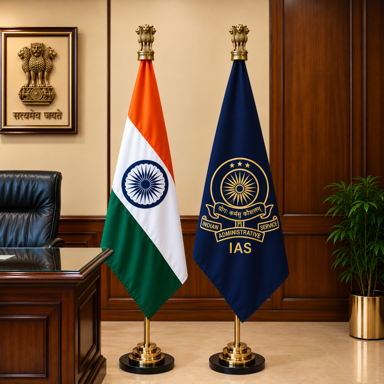 Premium Indian Flag & IAS Indian Administrative Service Pole Flag- 7 ft