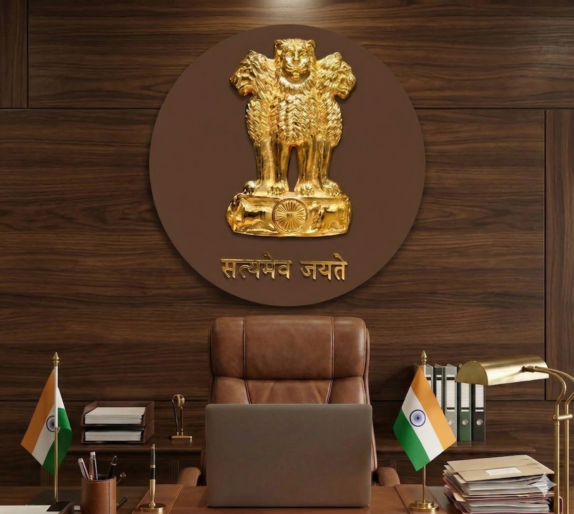 Brass Ashoka Emblem Wall Hanging with Wooden Frame – 22 inch